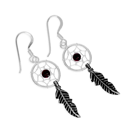 Sterling Silver Dreamcatcher Dangle Drop Earrings Agate Turquoise Garnet Lapis