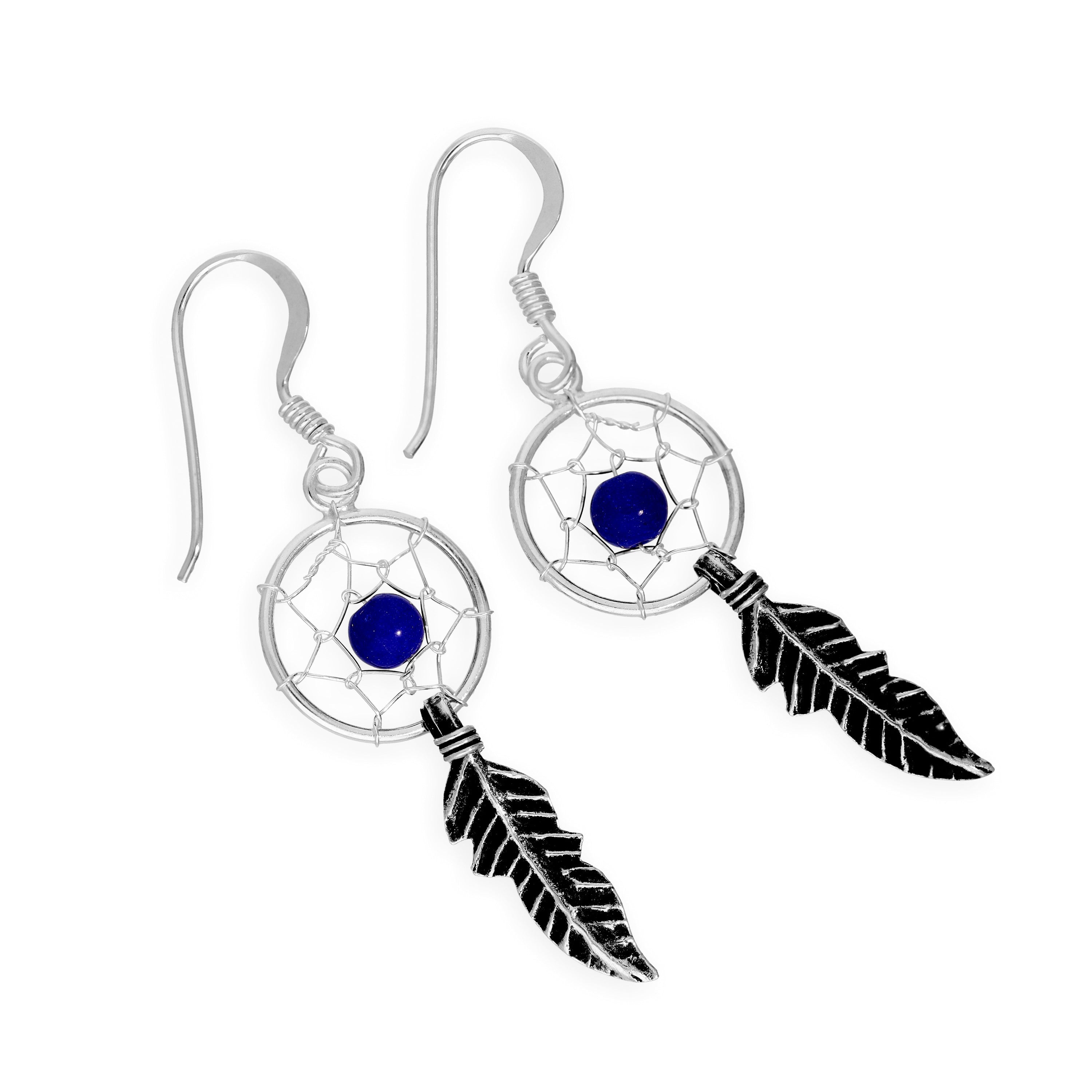 Sterling Silver Dreamcatcher Dangle Drop Earrings Agate Turquoise Garnet Lapis