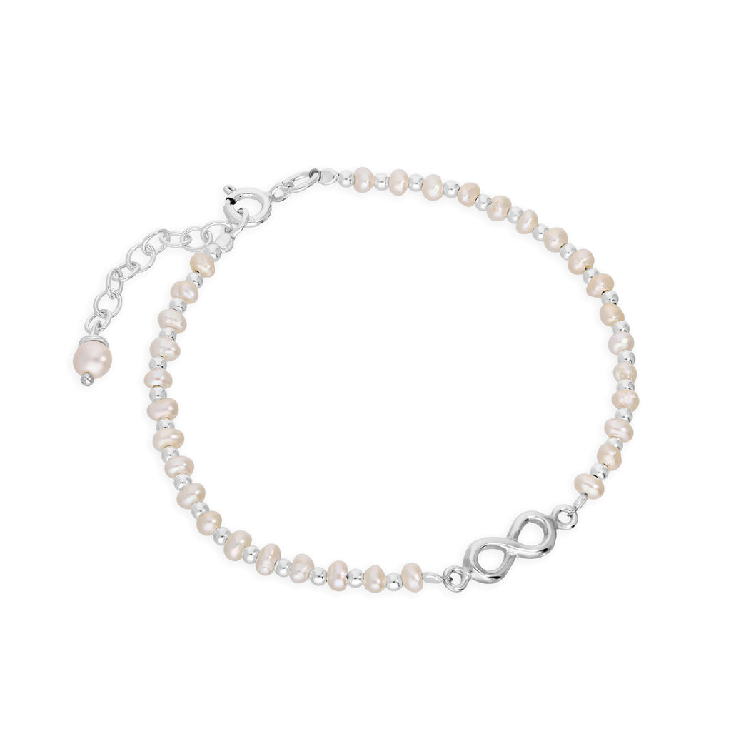 Sterling Silver & Freshwater Pearl Infinity Symbol Bracelet 8 Inches