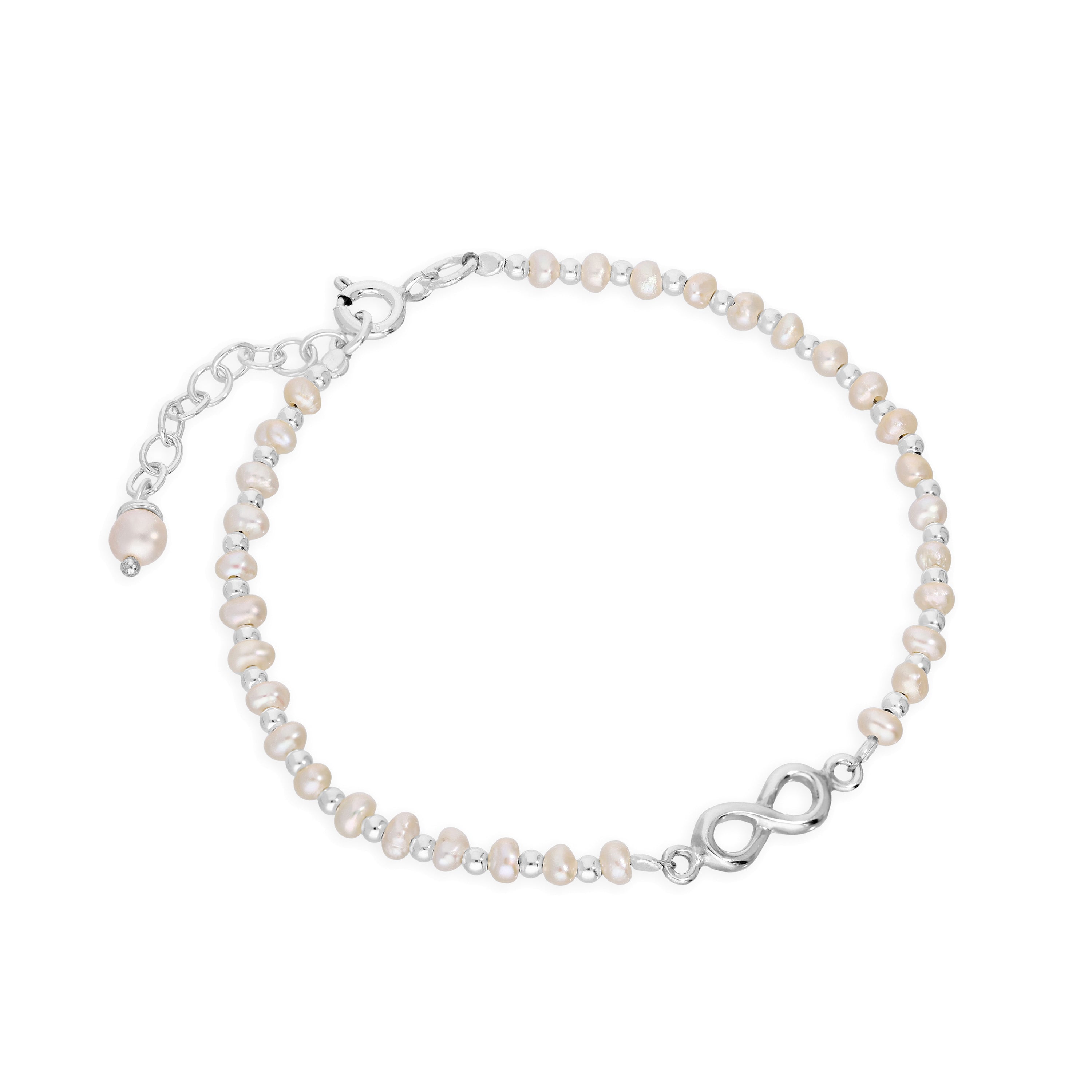 Sterling Silver & Freshwater Pearl Infinity Symbol Bracelet 8 Inches
