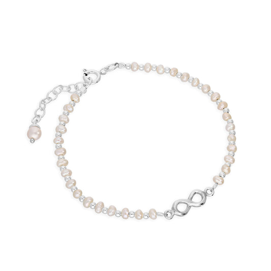 Sterling Silver & Freshwater Pearl Infinity Symbol Bracelet 8 Inches