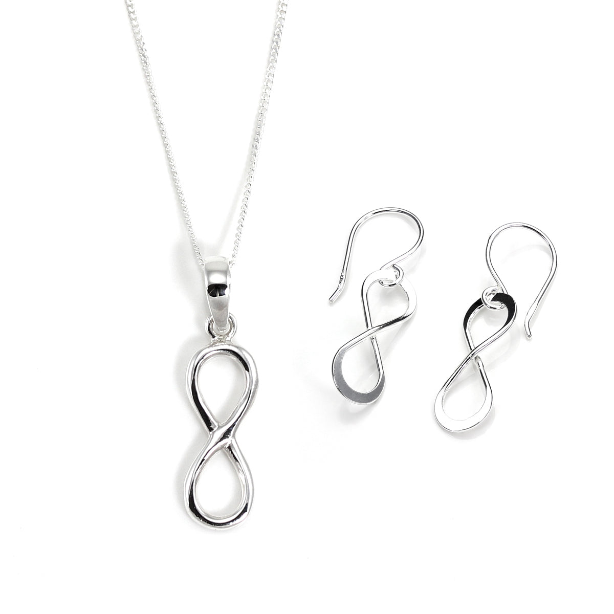 Sterling Silver Infinity Loop Earrings & Necklace Set