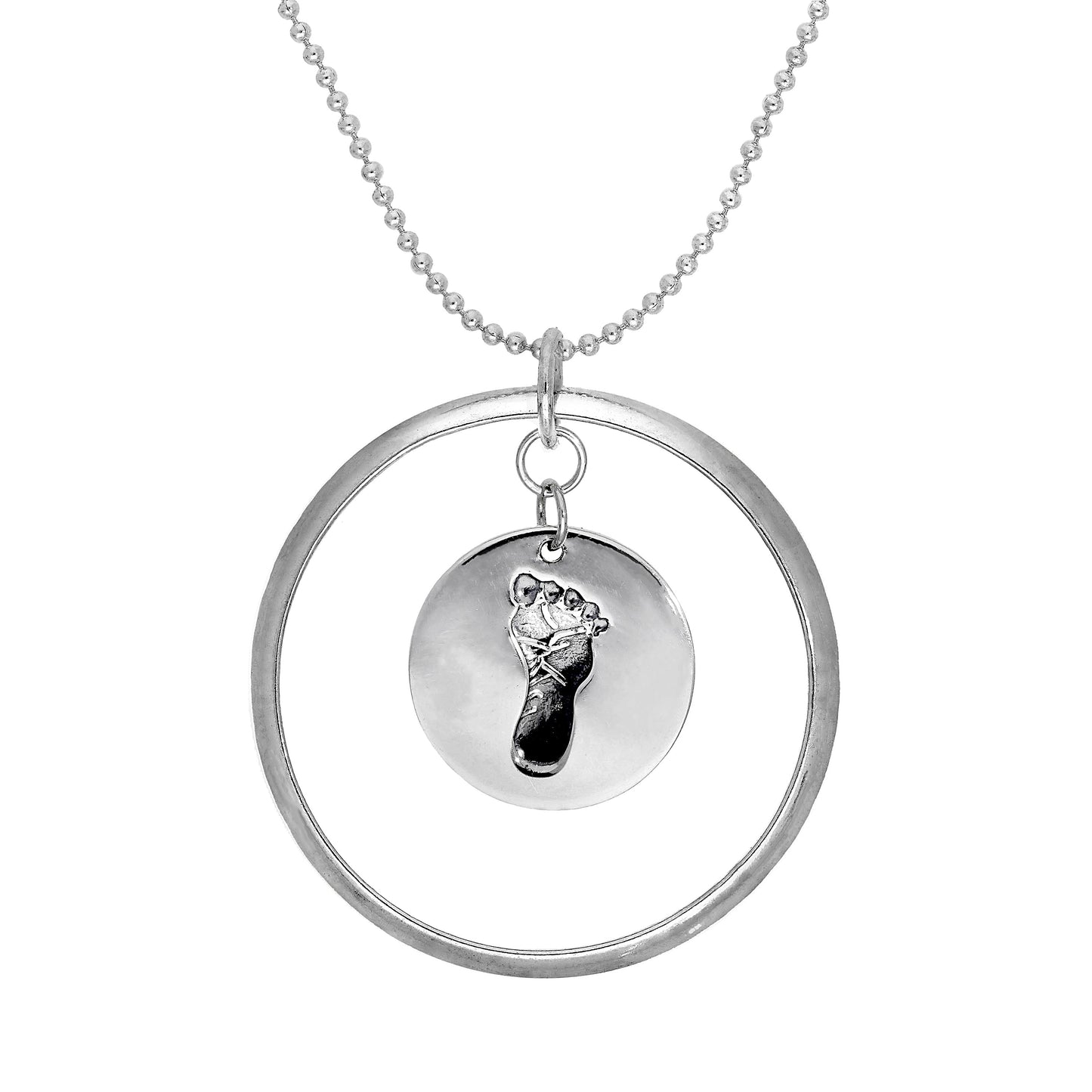 Sterling Silver Karma Moments Pendant with Baby Footprint Charm on Bead Chain Necklace