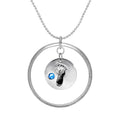 Sterling Silver Karma Moments Pendant with Birthstone Baby Footprint Charm on Bead Chain Necklace