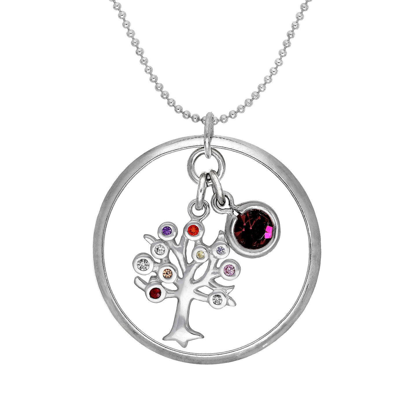 Sterling Silver Karma Moments Pendant with Birthstone CZ Charm on Bead Chain Necklace