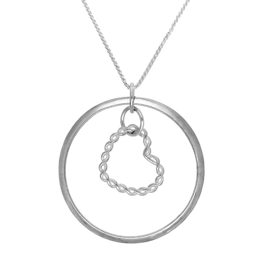 Sterling Silver Karma Moments Twisted Heart Pendant on Foxtail Chain Necklace