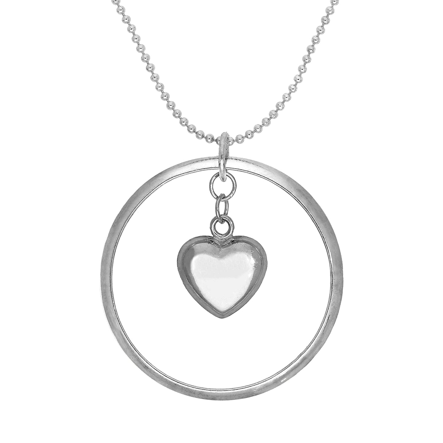 Sterling Silver Karma Moments Puffed Heart Pendant on Bead Chain Necklace