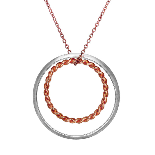 Rose Gold Plated Sterling Silver Karma Moments Twisted Rope Rings Pendant on Trace Chain Necklace