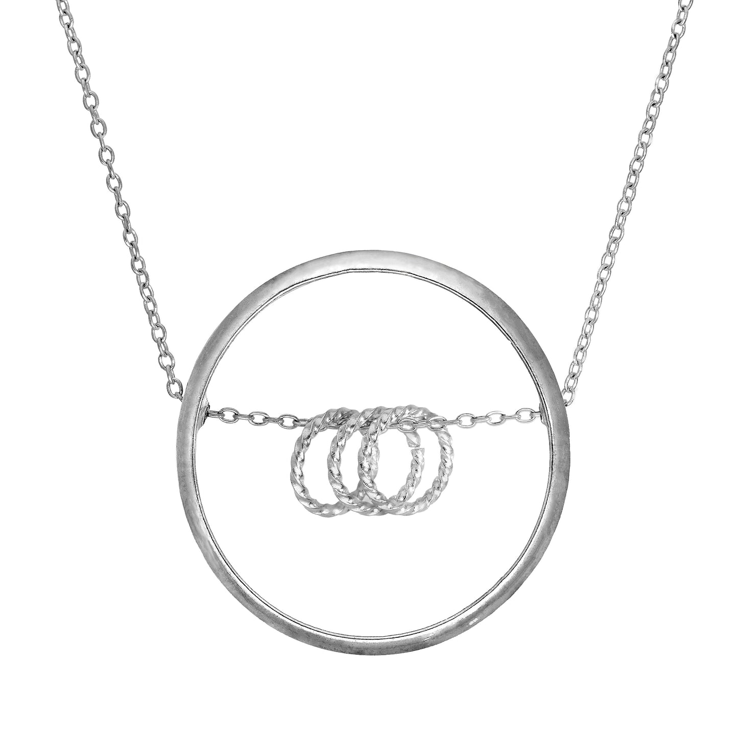 Sterling Silver Karma Moments Triple Ring Pendant on Belcher Chain 16-22 Inches