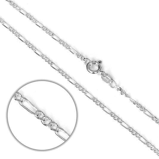 Sterling Silver Diamond Cut Figaro Chain 14 - 24 Inches