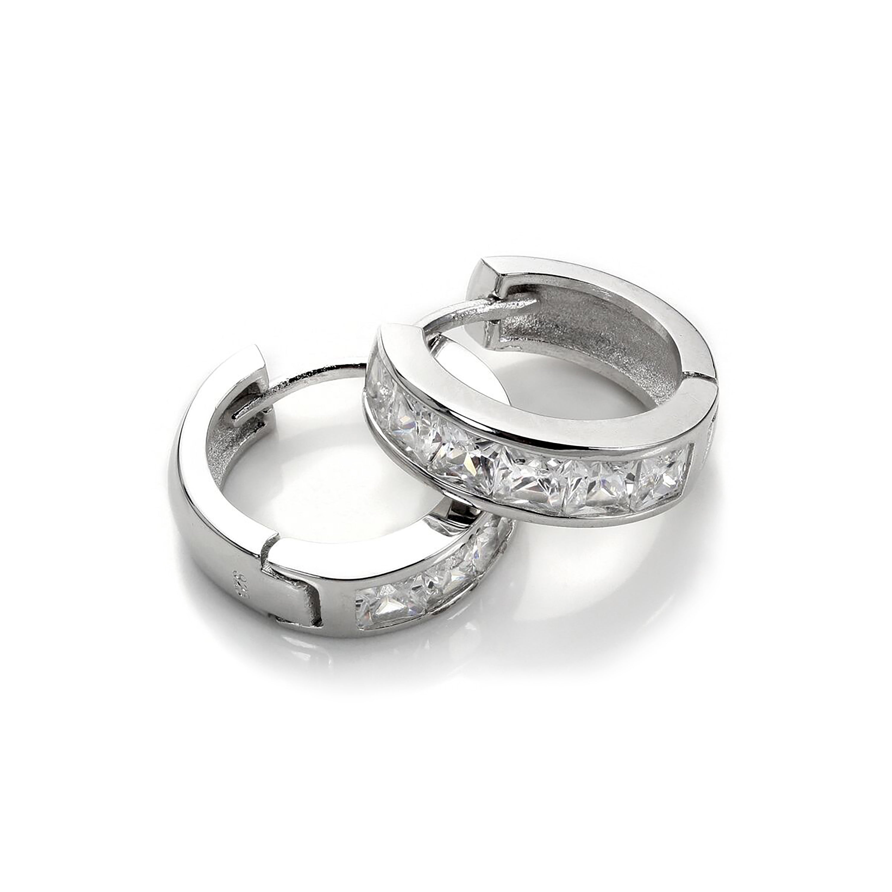Sterling Silver CZ Princess Set Huggie Earrings