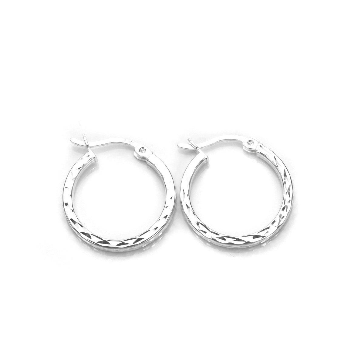 Sterling Silver Diamond Cut Square Tube Hoop Earrings
