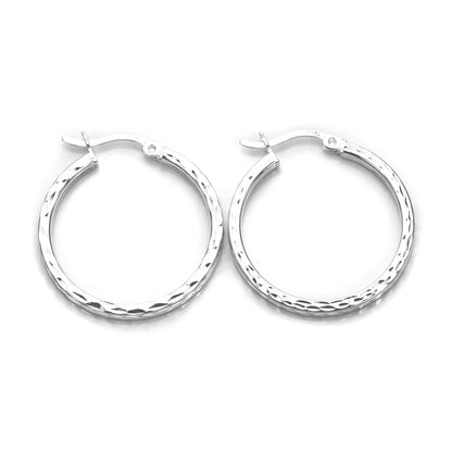Sterling Silver Diamond Cut Square Tube Hoop Earrings