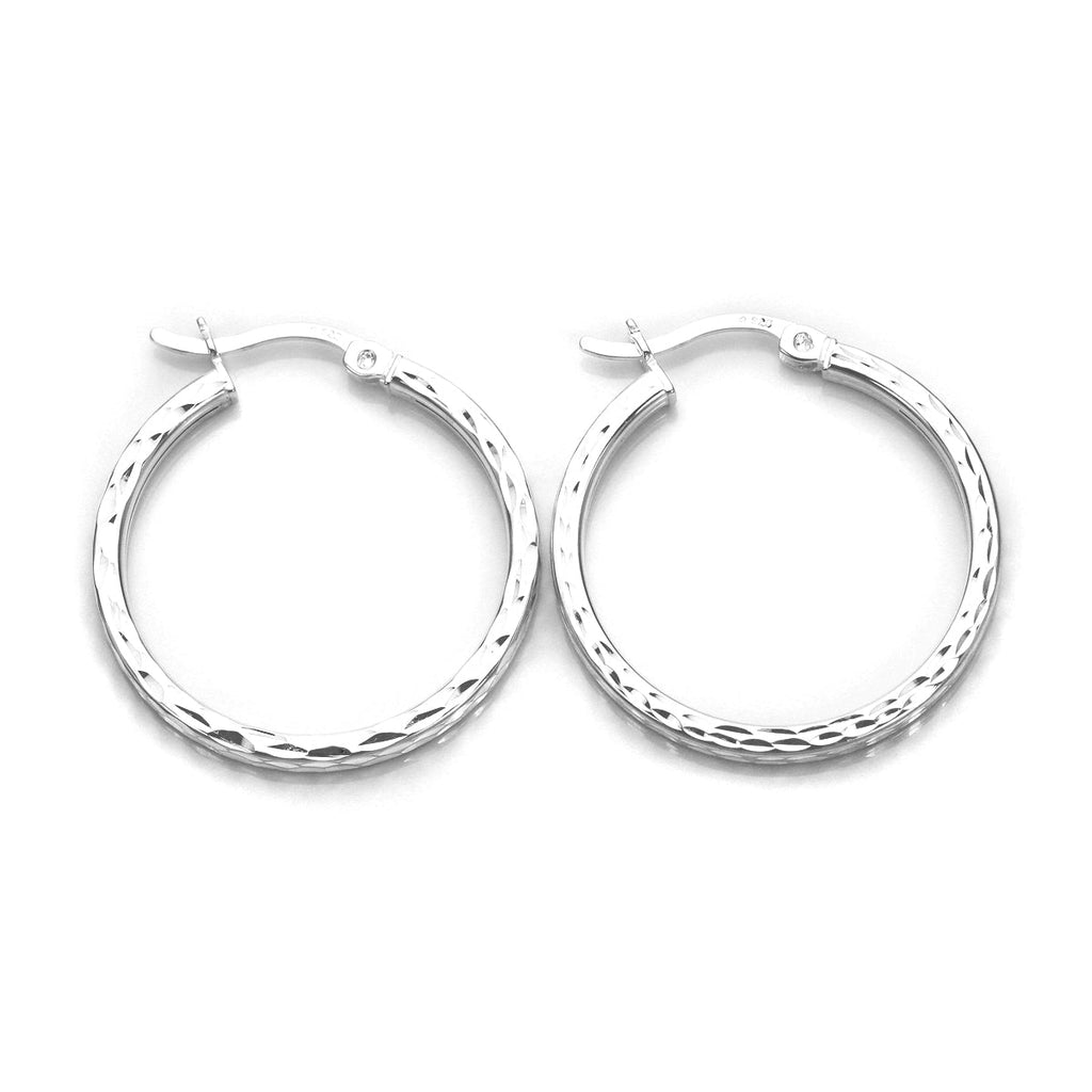 Sterling Silver Diamond Cut Square Tube Hoop Earrings