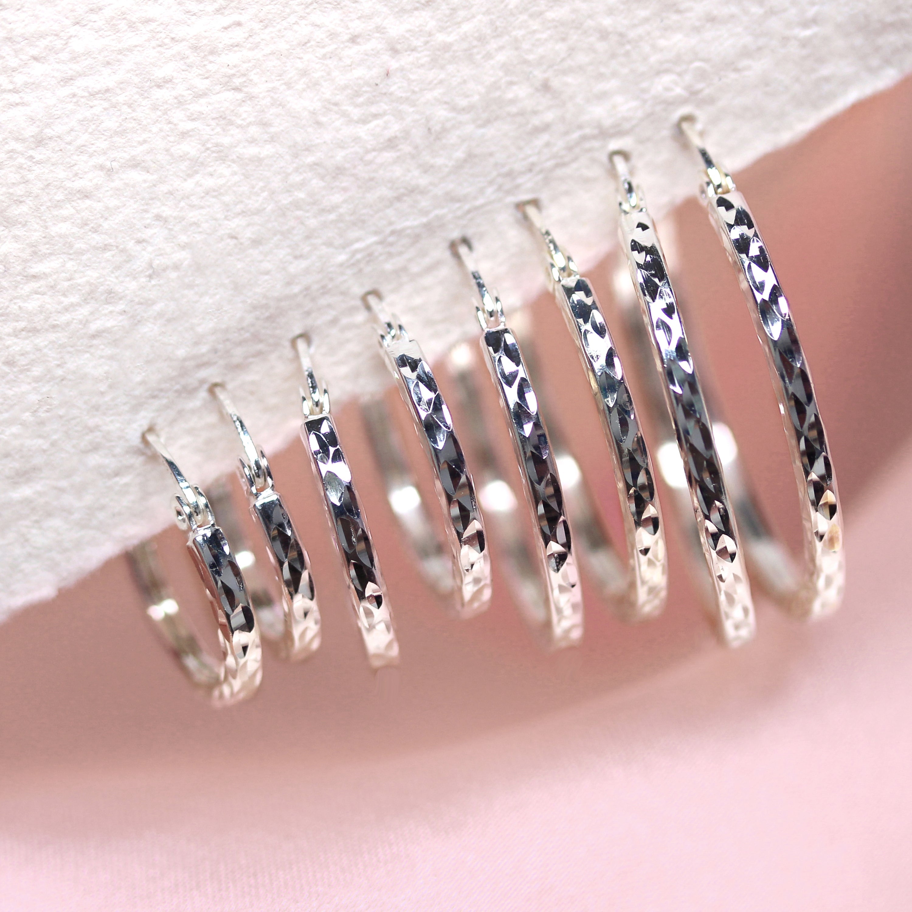Sterling Silver Diamond Cut Square Tube Hoop Earrings
