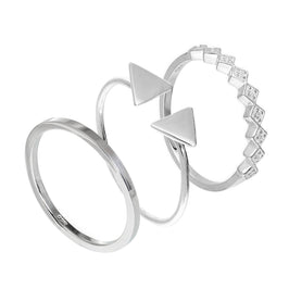 Sterling Silver Triangle CZ Square Geometric Stacking Rings Set