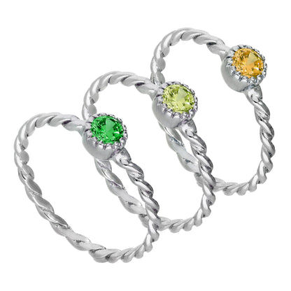 Sterling Silver Green Twisted CZ Stacking Rings Set