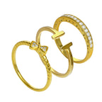 Gold Plated Sterling Silver Bar & CZ Eternity Stacking Ring Set