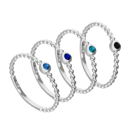 Sterling Silver Blue Beaded CZ Stacking Rings Set