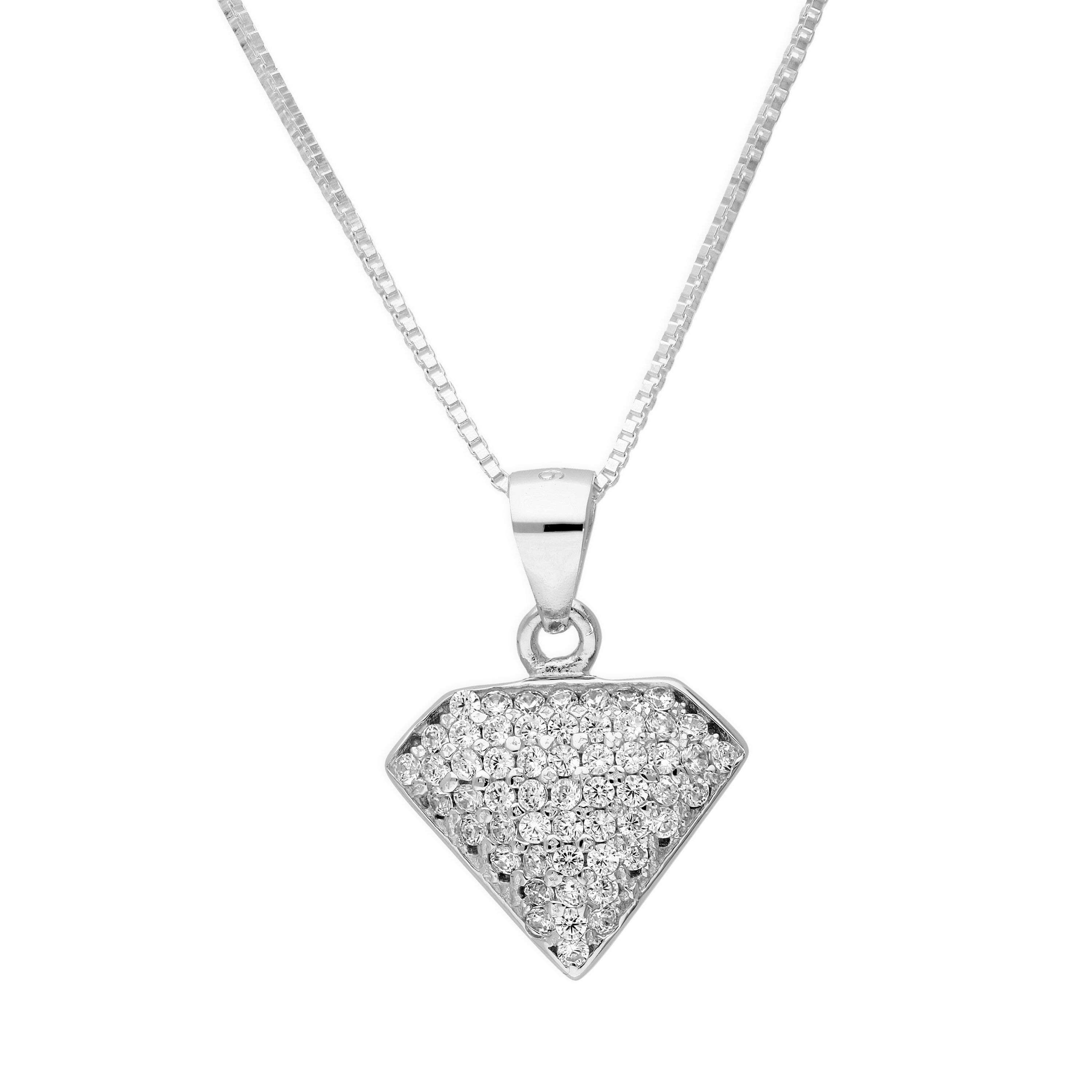 Sterling Silver & Clear CZ Crystal Jewel Shape Pendant Necklace 16 - 22 Inches