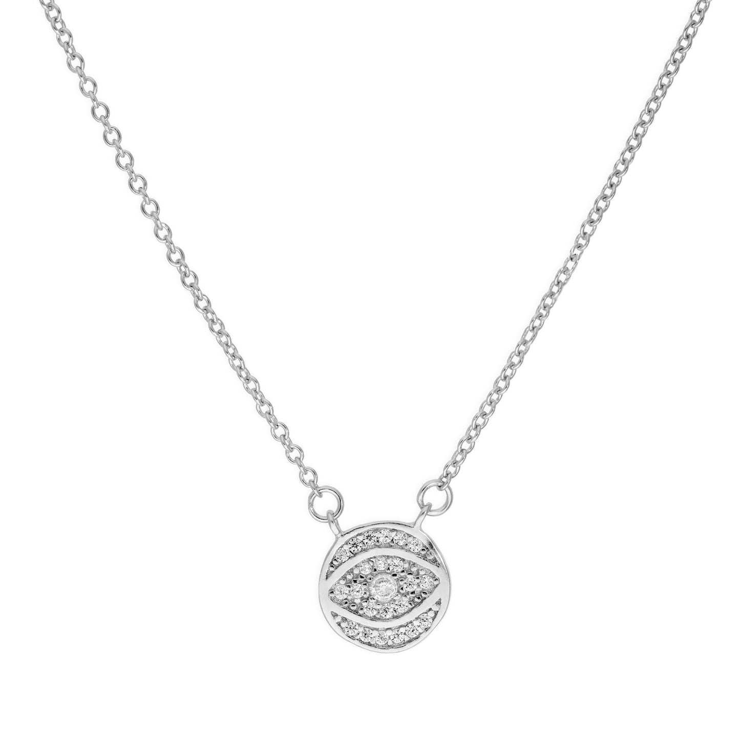 Sterling Silver & Clear CZ Crystal Evil Eye Necklace