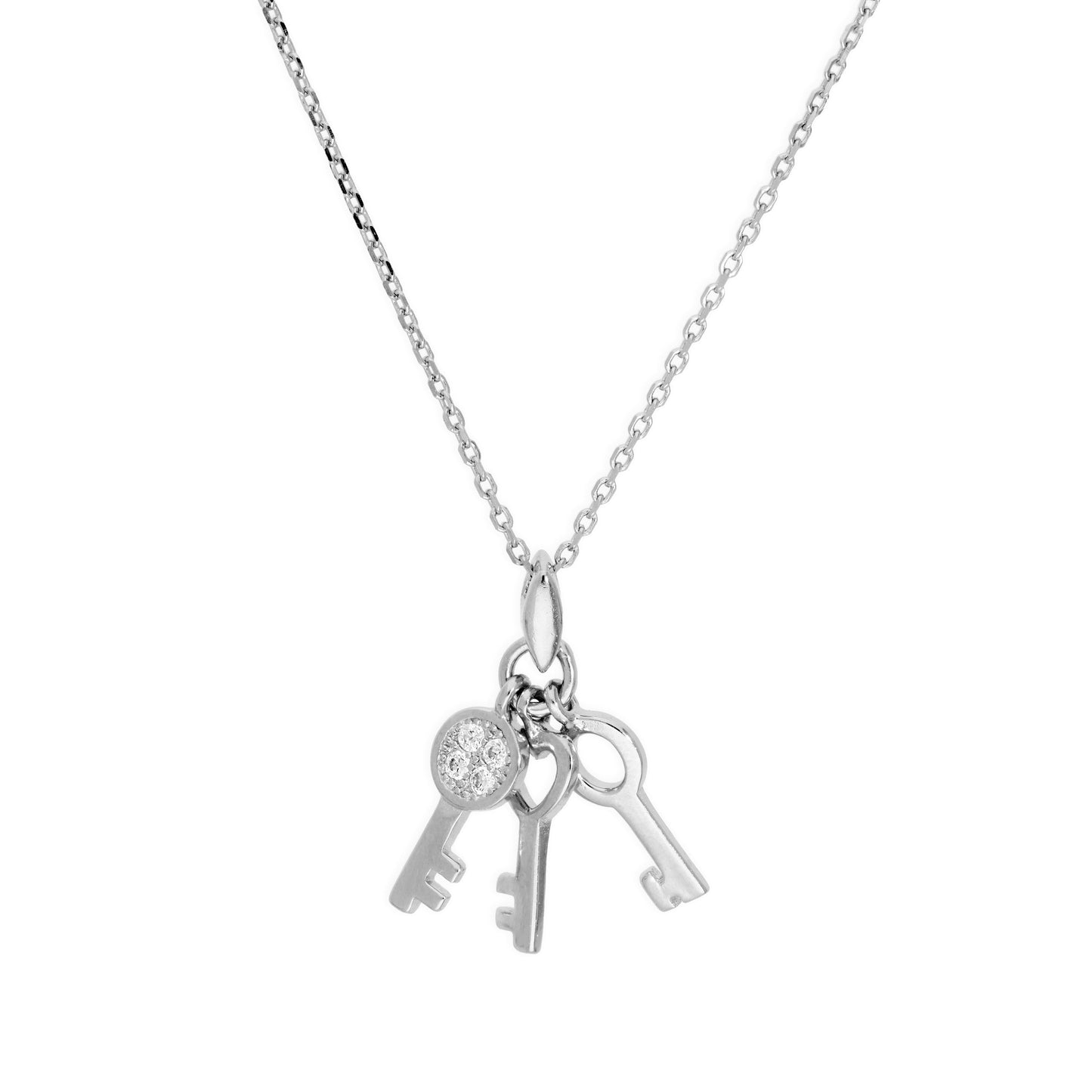Sterling Silver & Clear CZ Crystal Three Keys Necklace