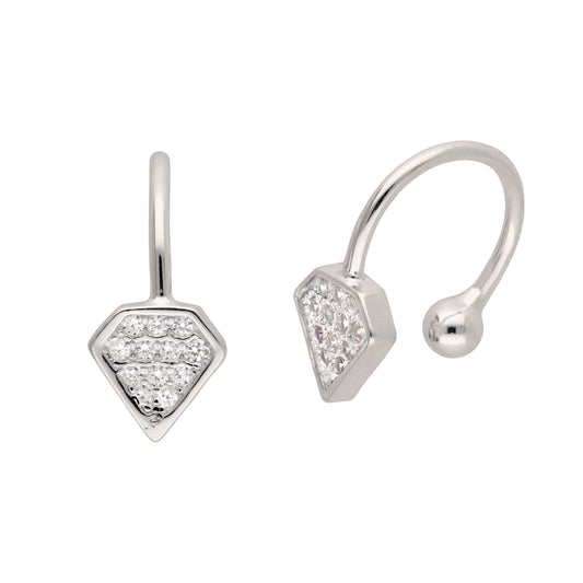 Sterling Silver & Clear CZ Crystal Diamond Shape Ear Cuffs