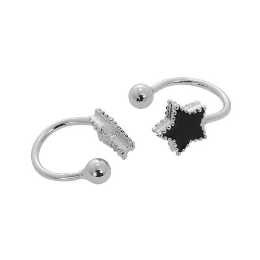 Sterling Silver & Black Enamel Star Ear Cuffs