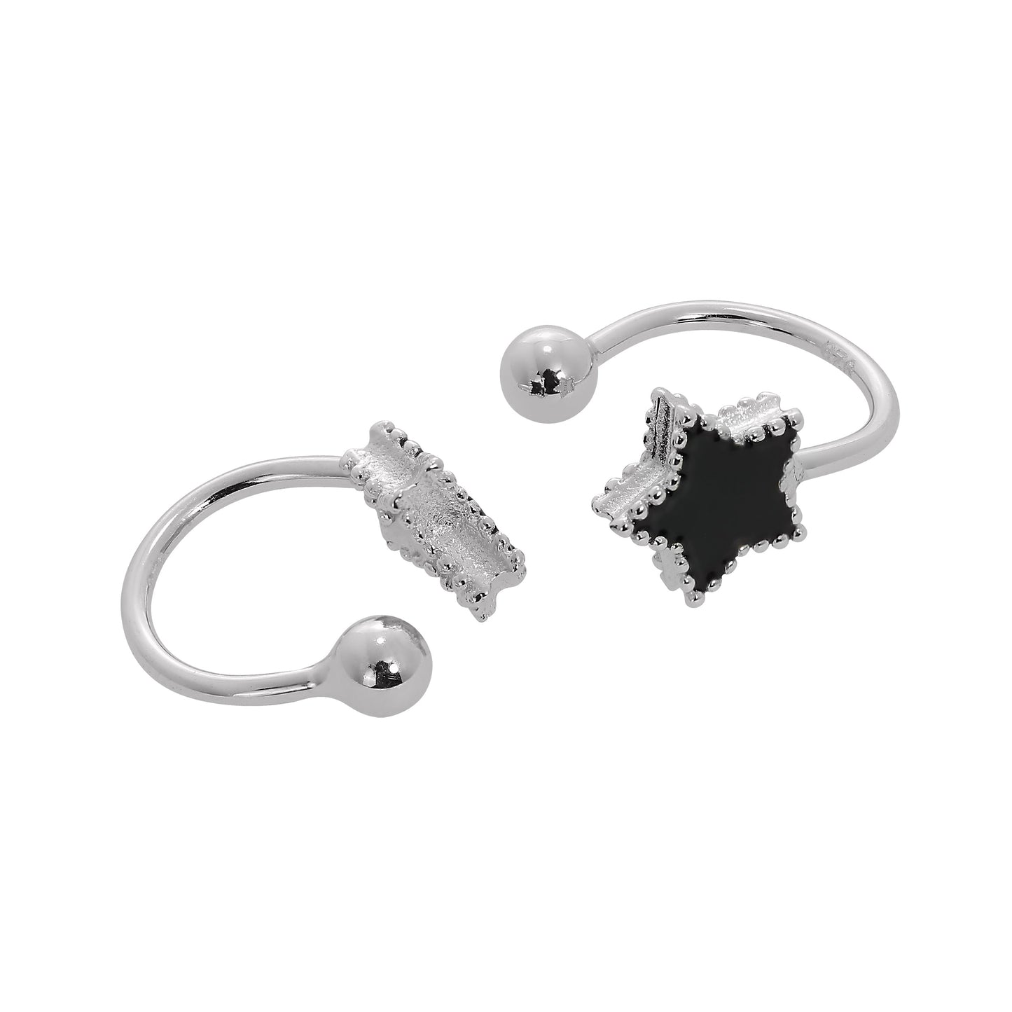 Sterling Silver & Black Enamel Star Ear Cuffs