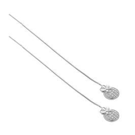 Sterling Silver & Clear CZ Crystal Christmas Bauble Pull Through Earrings