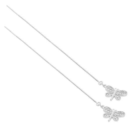 Sterling Silver & Clear CZ Crystal Butterfly Pull Through Earrings