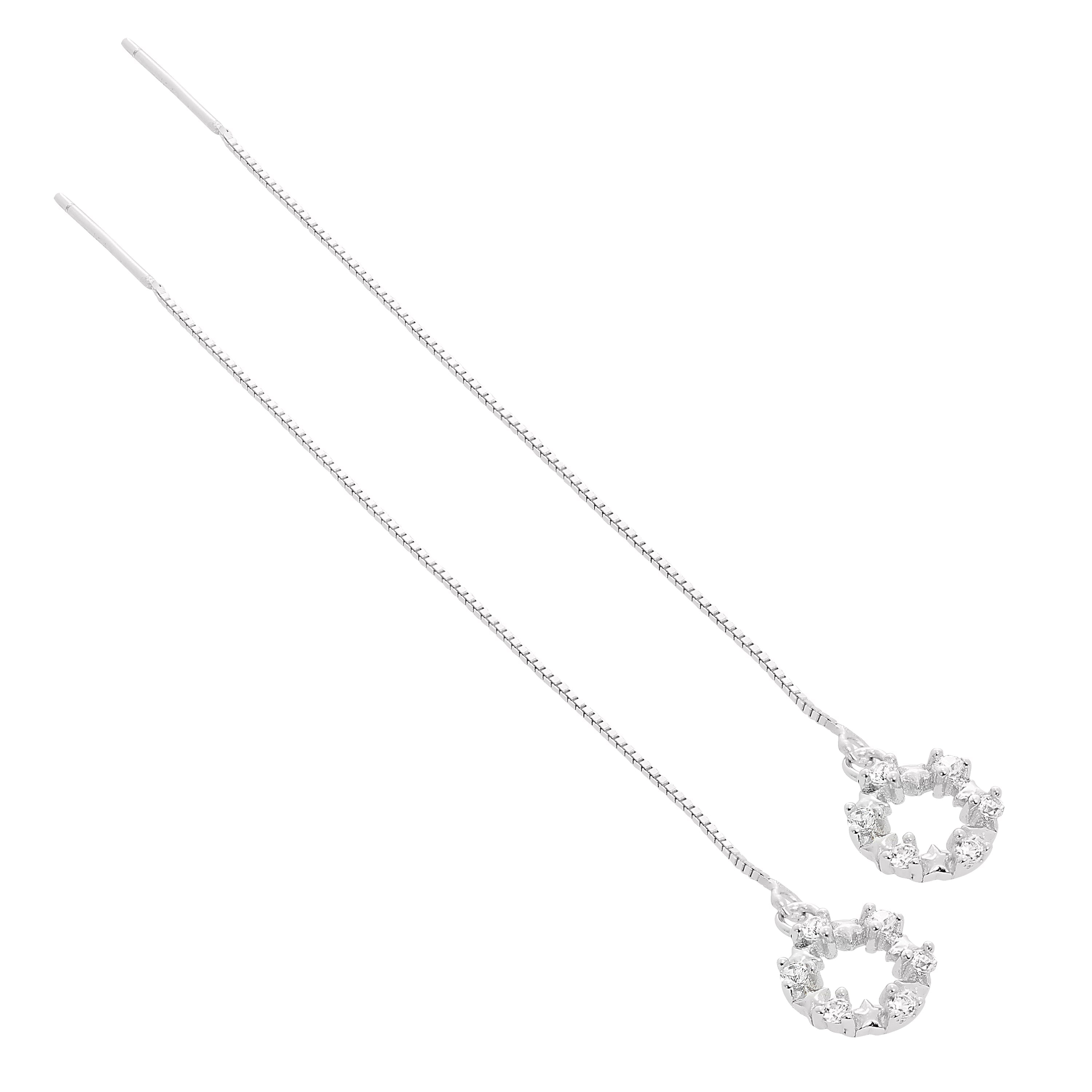 Sterling Silver & Clear CZ Crystal Karma Circle Pull Through Earrings