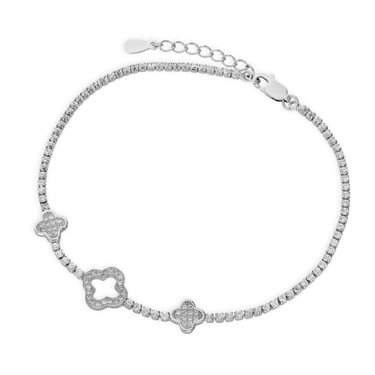 Sterling Silver & Clear CZ Crystal Flower Shape Bracelet