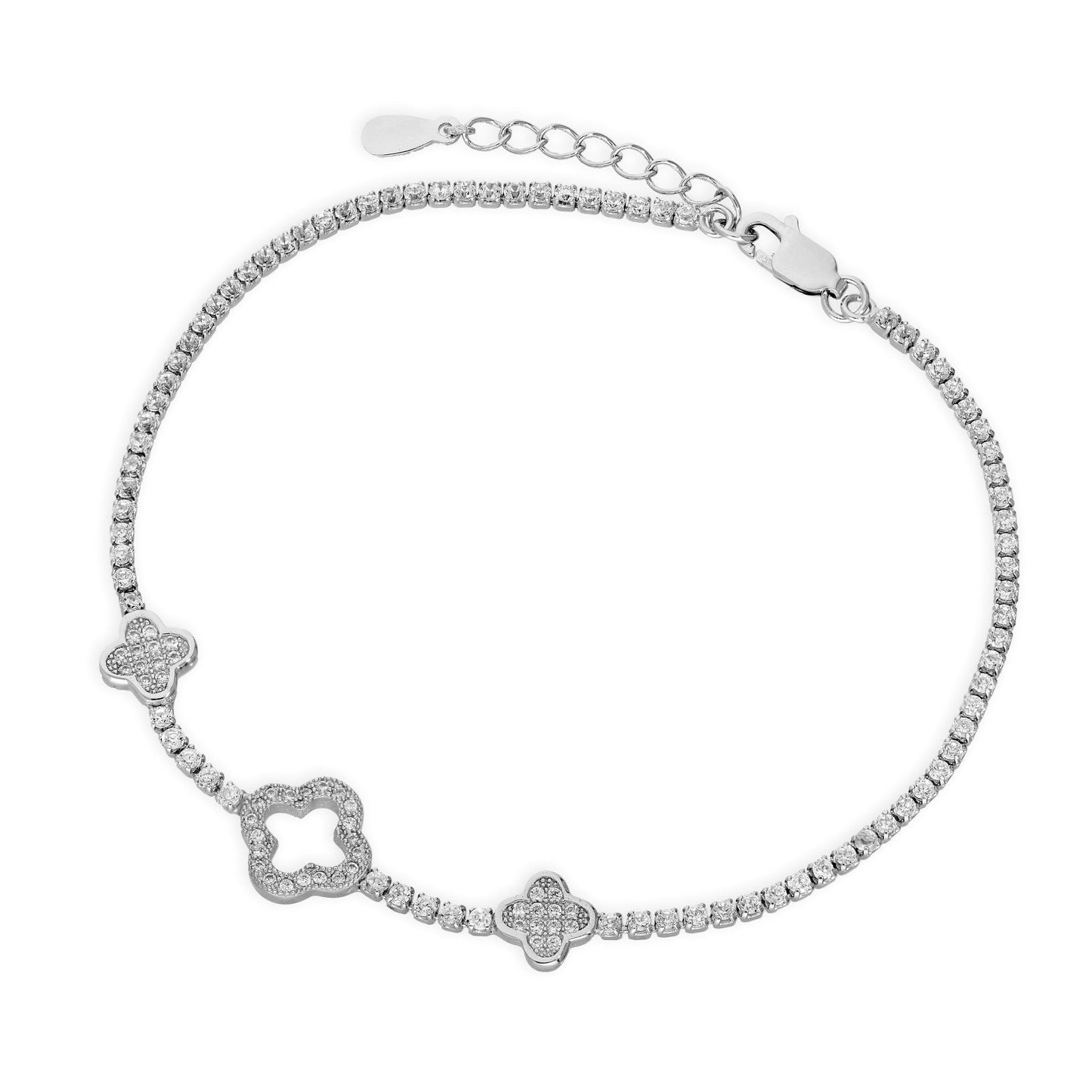Sterling Silver & Clear CZ Crystal Flower Shape Bracelet