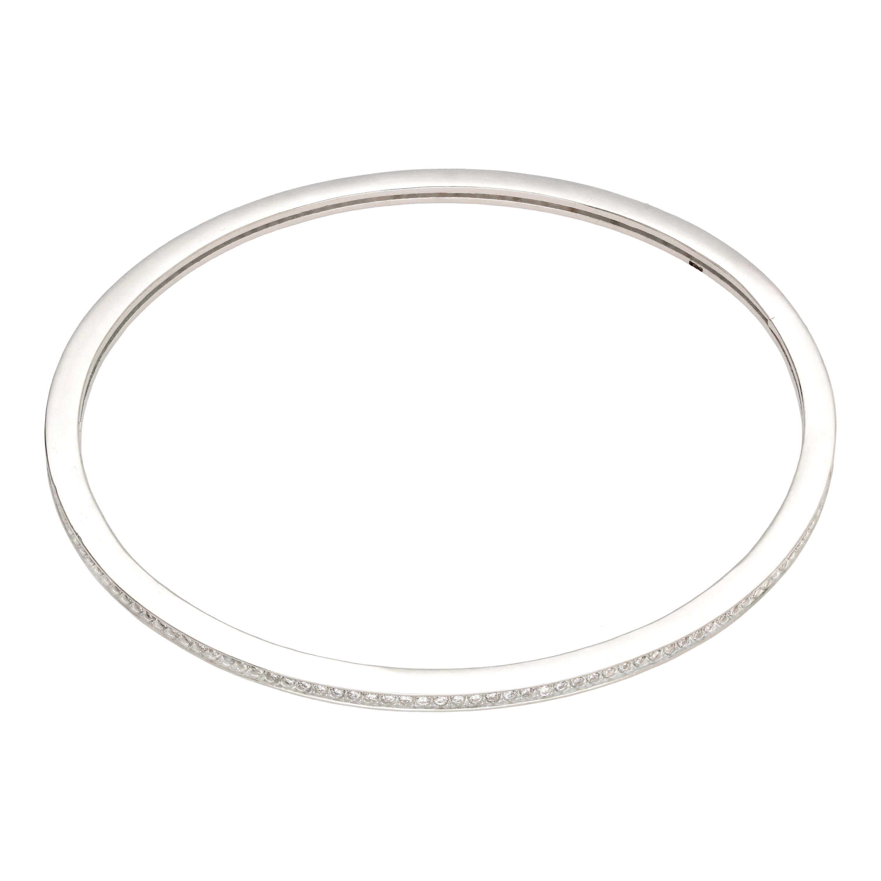 Sterling Silver & Clear CZ Crystal 61mm Round Bangle