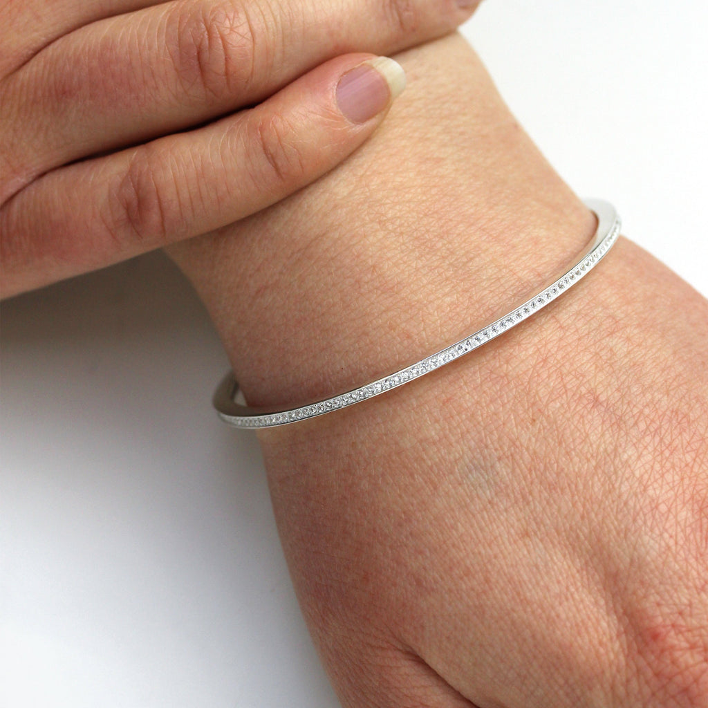 Sterling Silver & Clear CZ Crystal 61mm Round Bangle