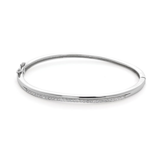 Sterling Silver & Clear CZ Crystal Hinged Oval Bangle