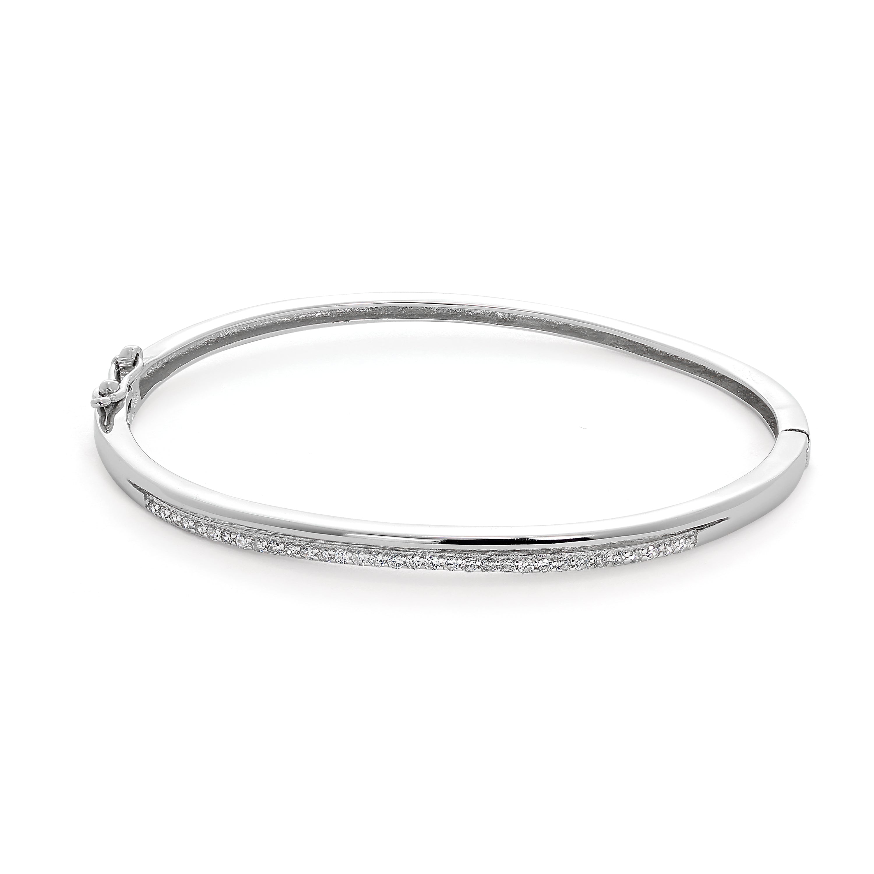Sterling Silver & Clear CZ Crystal Hinged Oval Bangle