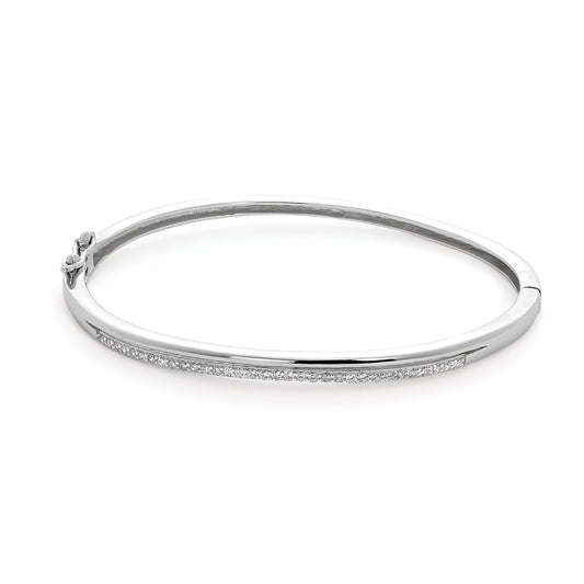 Sterling Silver & Clear CZ Crystal Hinged Oval Bangle