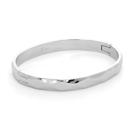 Sterling Silver Thick Band Diamond Cut Oval Bangle