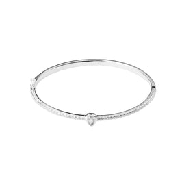 Sterling Silver & Clear CZ Crystal Heart Hinged Oval Bangle