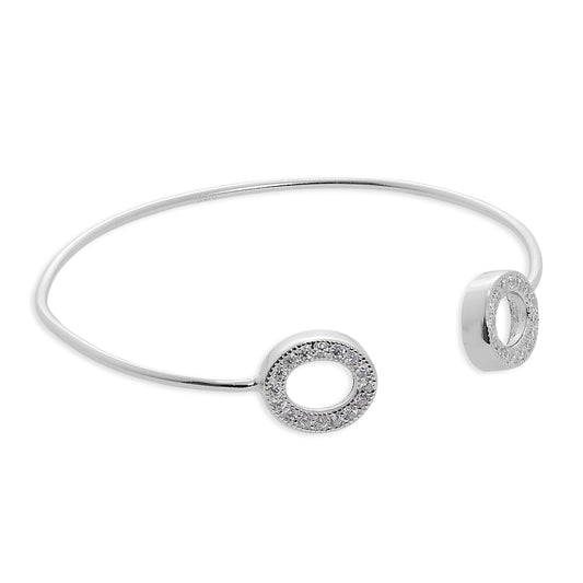 Sterling Silver & Clear CZ Crystal Ovals Torque Bangle