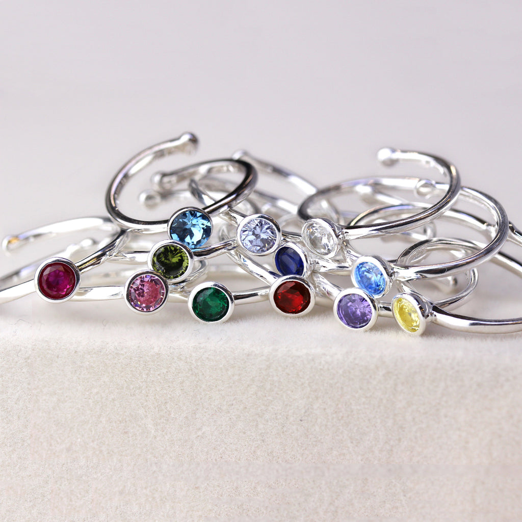 Sterling Silver & CZ Crystal Adjustable Birthstone Rings