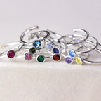 Sterling Silver & CZ Crystal Adjustable Birthstone Rings