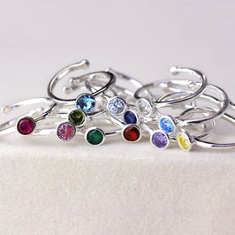 Sterling Silver & CZ Crystal Adjustable Birthstone Rings