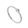 Sterling Silver & Aquamarine CZ Crystal March Birthstone Beaded Band Ring I - U