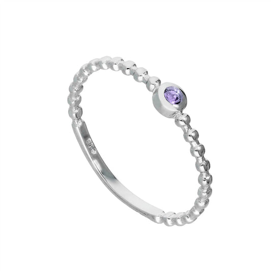 Sterling Silver & Alexandrite CZ Crystal June Birthstone Beaded Band Ring I - U