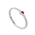 Sterling Silver & Ruby CZ Crystal July Birthstone Beaded Band Ring sizes I - U