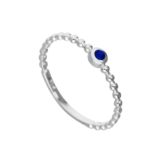Sterling Silver & Sapphire CZ Crystal September Birthstone Beaded Band Ring I-U