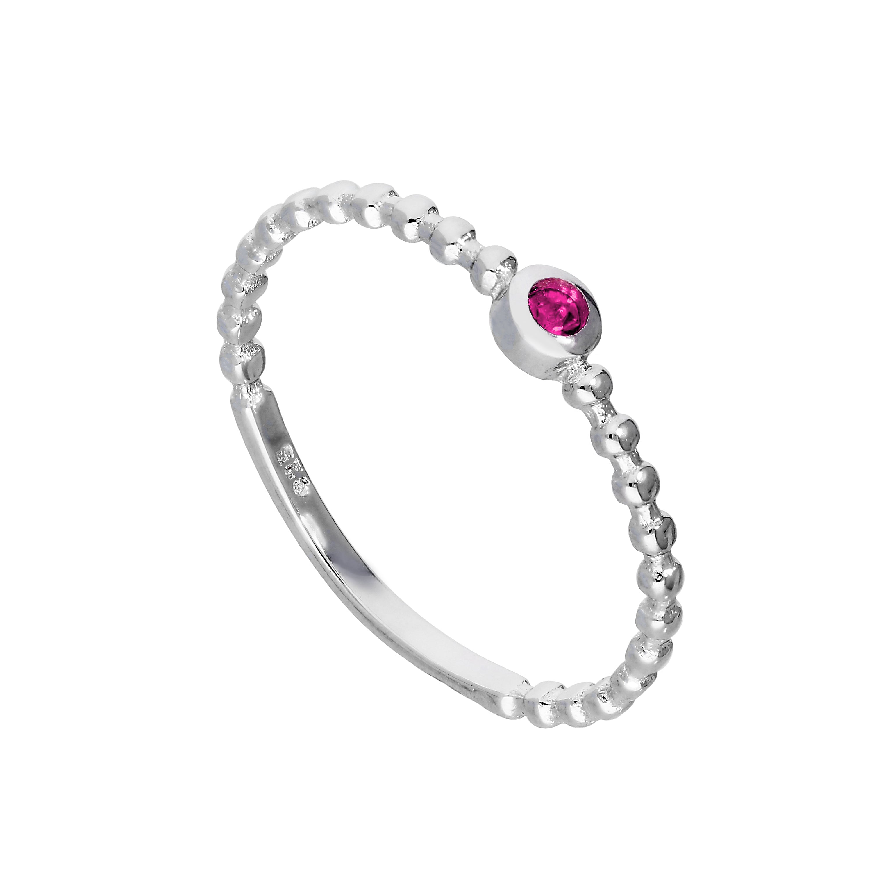 Sterling Silver & Tourmaline CZ Crystal October Birthstone Beaded Band Ring I-U